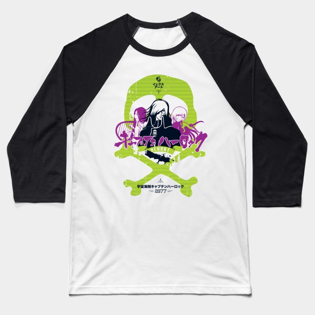 013c Harlock Skull Vintage Baseball T-Shirt by Yexart